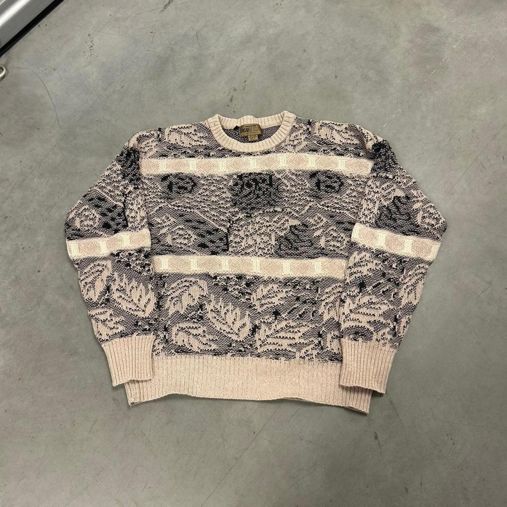 90s cream and black patterned knit sweater